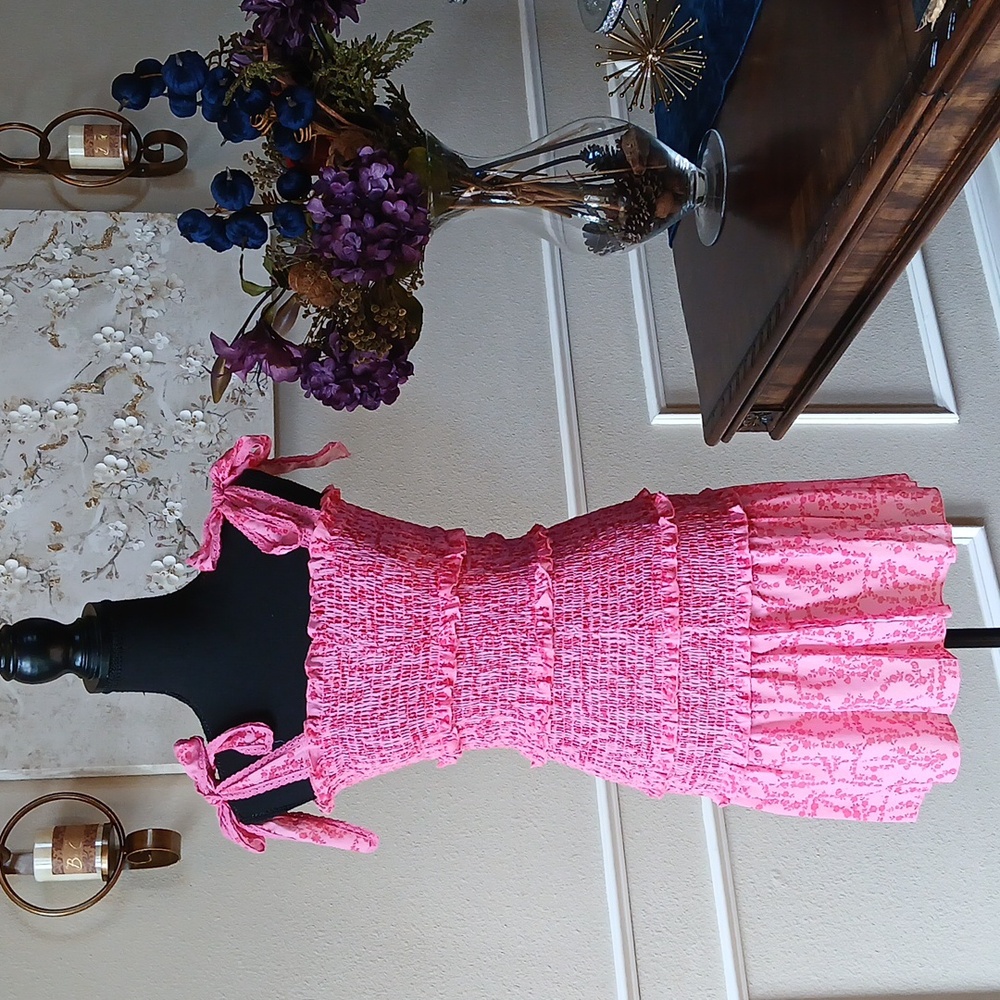 Pink Floral Ruffle Mini Dress. Size XS - Picture 3 of 17